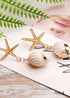 Boho Earrings, Dangle Earrings, Starfish Shell Cowrie White Gold